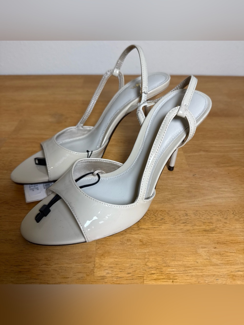 Zara Sling Back Stilettos Open Toe Beige Patent Leather US 6  EUR 36 NWT